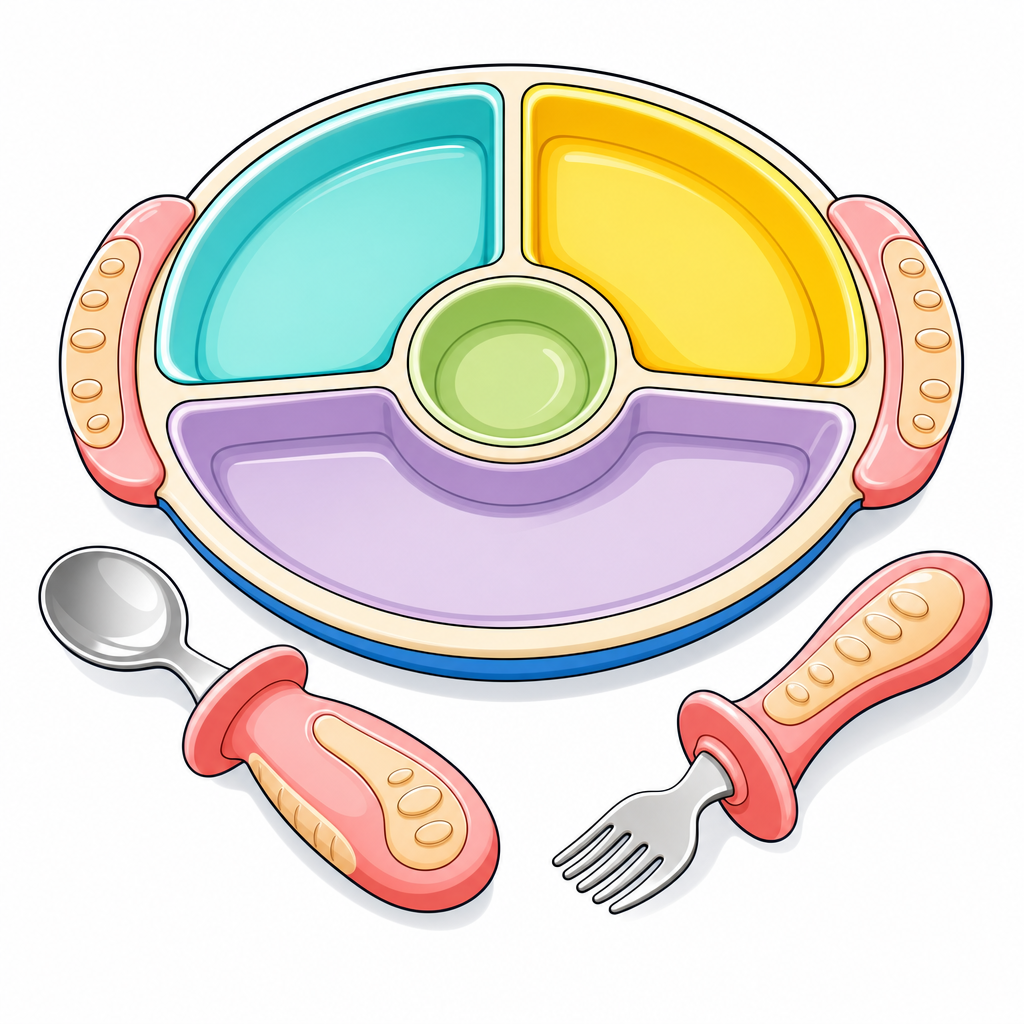 Illustration d'une assiette et de couverts pour enfant